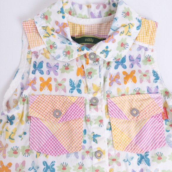 Oilily Butterfly Print Snap Front Sleeveless Shirt Dress White Multi Girls 3Y - Picture 2 of 11